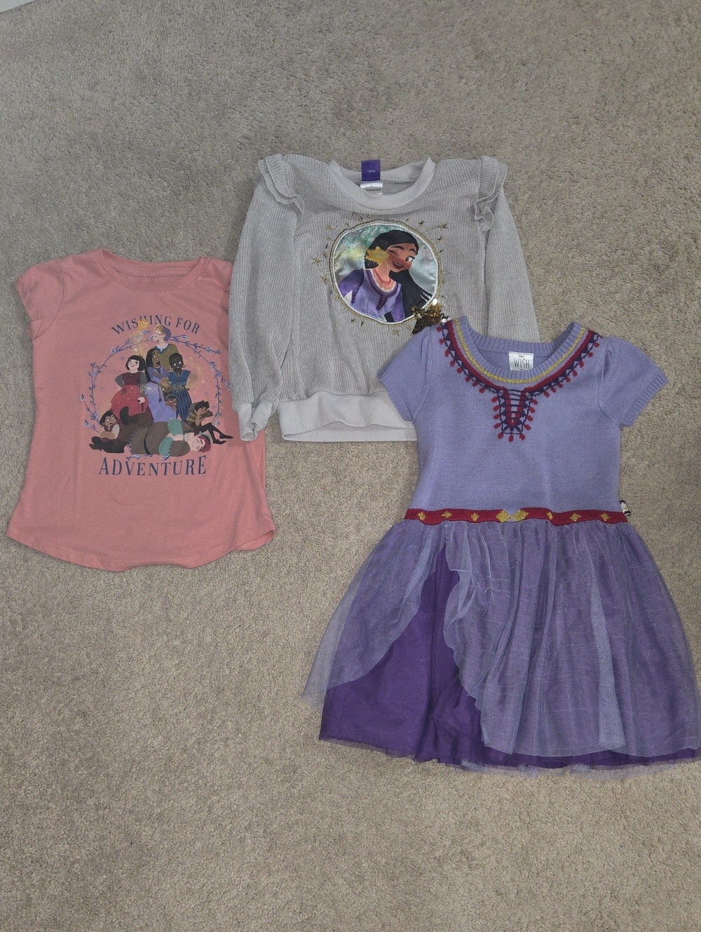 Disney Wish Lot Of 3 Items,Princess Purple Tutu Dress, Sweater, And Tee Shirt